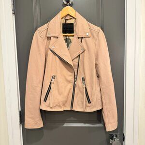 All Saints Leather Moto Jacket - Size 10 - Beige - NWT